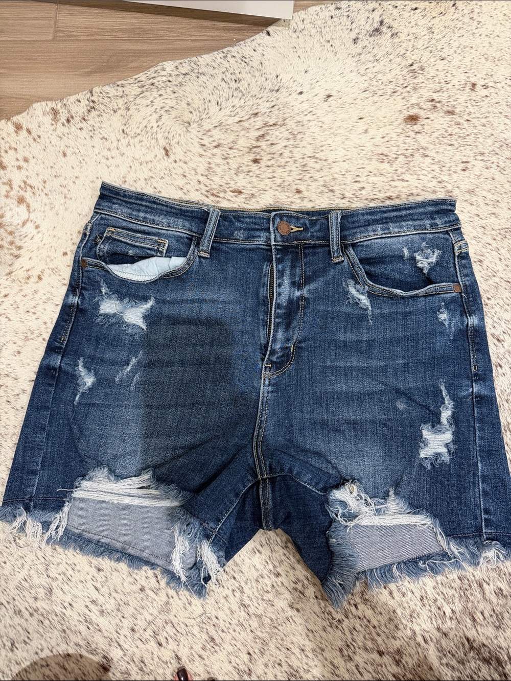 Judy Blue Dark Blue Distressed Denim Cutoff Shorts